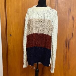 Multicolor Cable Knit Sweater Colorblock Cream Brown Navy P2P 27” Length 27”/29”